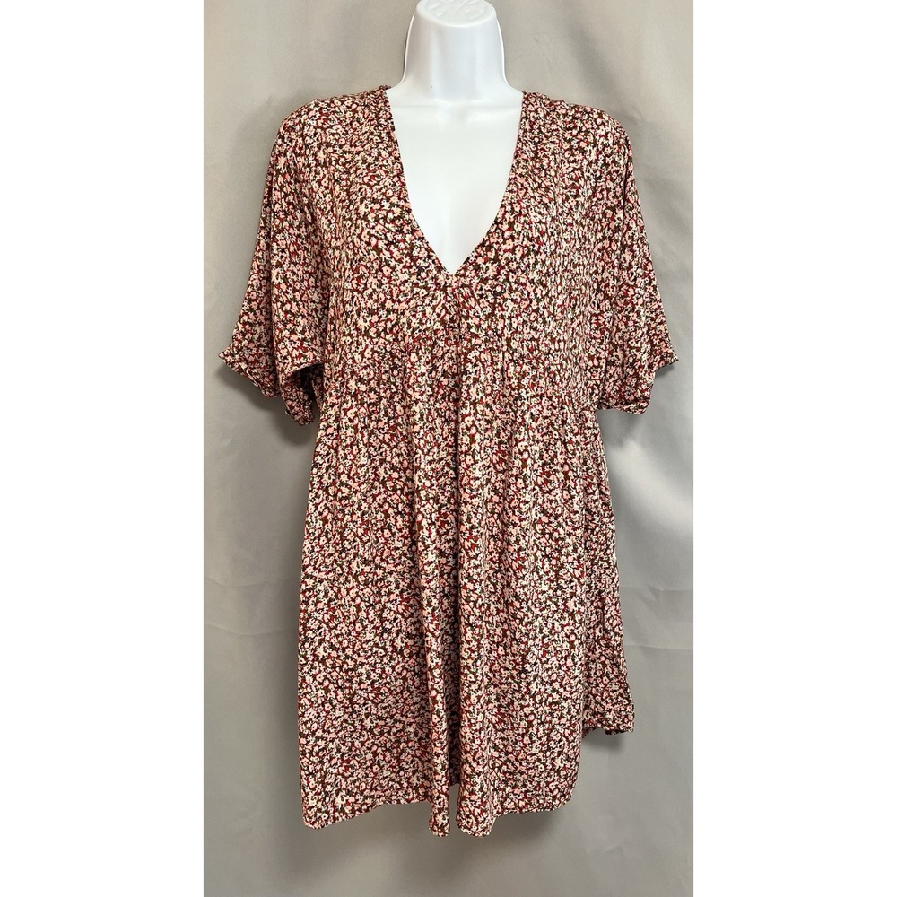 NATURAL LIFE WOMENS STELLA MINI OVERSIZED FLORAL RED‎ BABYDOLL DRESS XS